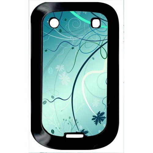 Coque Blackberry Bold Touch 9900 - Abstrait Turquoise Fleur - Noir