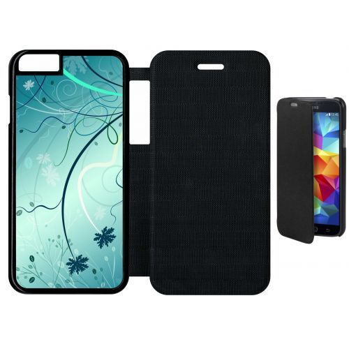 Etui Flip Flap Iphone 6s - Abstrait Turquoise Fleur - Simili-Cuir - Noir