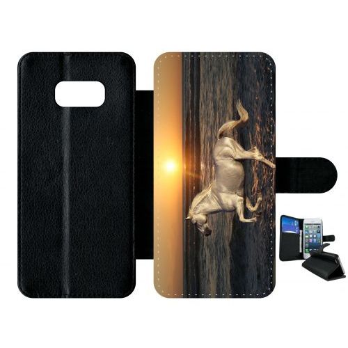 Etui À Rabat Galaxy S8+ - Cheval Blanc Couché De Soleil Sur La Plage - Simili-Cuir - Noir