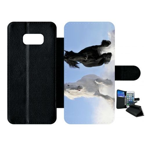 Etui À Rabat Galaxy S8+ - Chevaux Blanc Et Noir Dans La Neige - Simili-Cuir - Noir