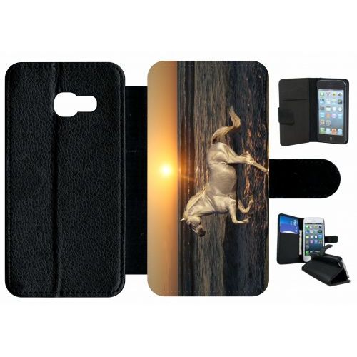 Etui À Rabat Galaxy A3 (2017) - Cheval Blanc Couché De Soleil Sur La Plage - Simili-Cuir - Noir