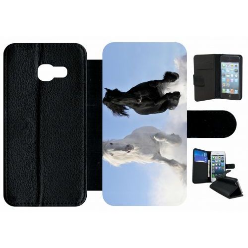Etui À Rabat Galaxy A3 (2017) - Chevaux Blanc Et Noir Dans La Neige - Simili-Cuir - Noir
