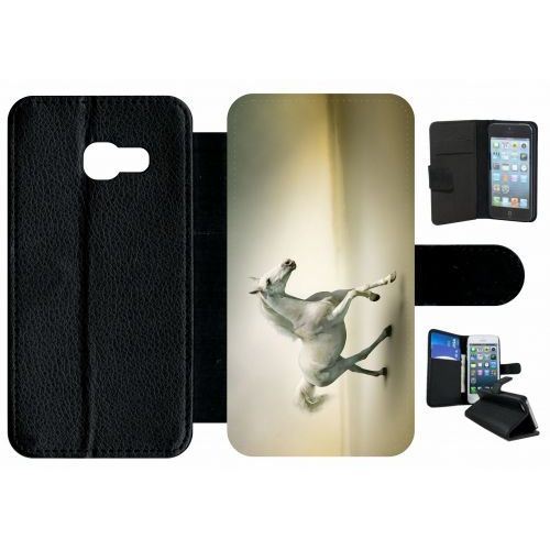 Etui À Rabat Galaxy A3 (2017) - Cheval Blanc En Course - Simili-Cuir - Noir