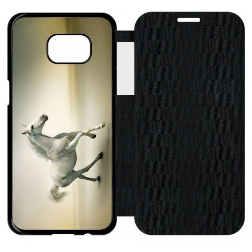 Etui Flip Flap Galaxy S7 Edge - Cheval Blanc En Course - Simili-Cuir - Noir