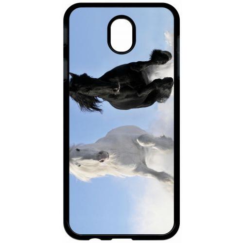 Coque Galaxy J7 (2017) - Chevaux Blanc Et Noir Dans La Neige - Noir