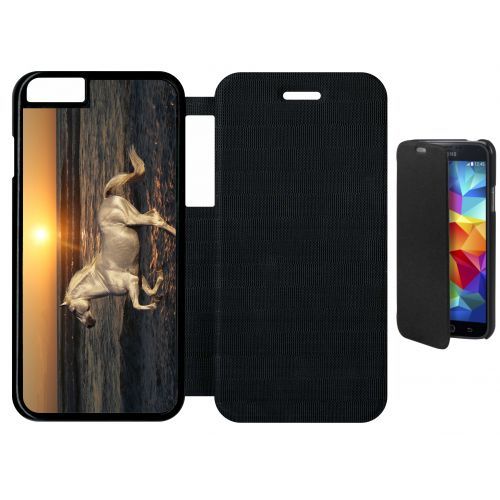 Etui Flip Flap Iphone 6s - Cheval Blanc Couché De Soleil Sur La Plage - Simili-Cuir - Noir