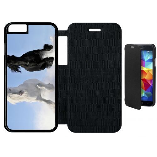 Etui Flip Flap Iphone 6s - Chevaux Blanc Et Noir Dans La Neige - Simili-Cuir - Noir