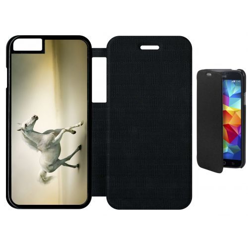 Etui Flip Flap Iphone 6s - Cheval Blanc En Course - Simili-Cuir - Noir