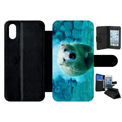 Etui À Rabat Iphone Xs - Gros Ours Blanc Plongee - Simili-Cuir - Noir