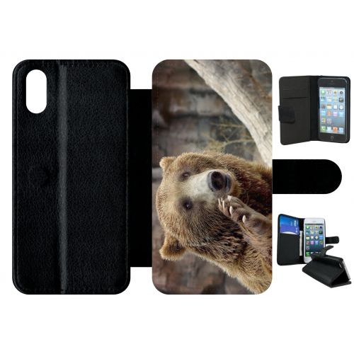Etui À Rabat Iphone Xs - Gros Ours Brun - Simili-Cuir - Noir