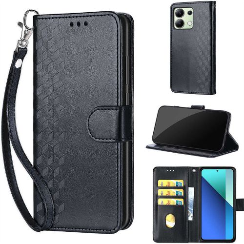Saturcase Coque Pour Xiaomi Redmi Note 13 4g, Z-Cube Pu Cuir Magnétique Flip Portefeuille Support Porte-Carte Dragonne Protecteur Housse Étui Pour Xiaomi Redmi Note 13 4g (Zl-Noir)