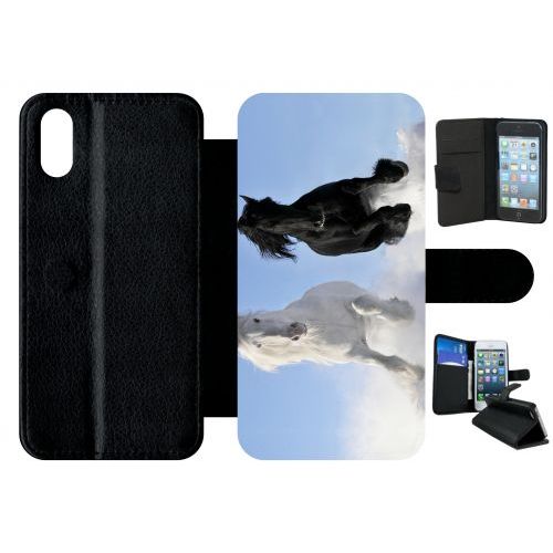 Etui À Rabat Iphone Xs - Chevaux Blanc Et Noir Dans La Neige - Simili-Cuir - Noir