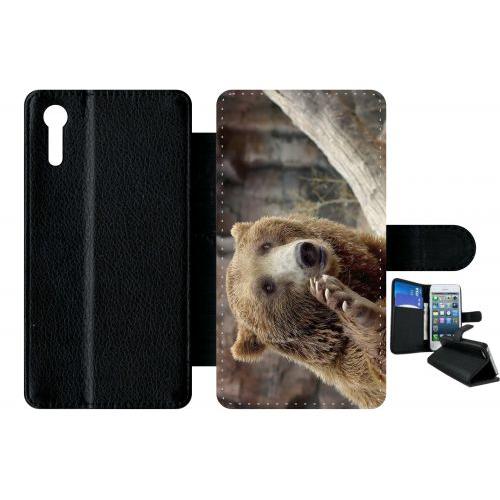 Etui À Rabat Xperia Xz - Gros Ours Brun - Simili-Cuir - Noir