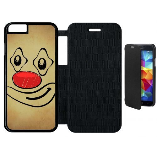 Etui Flip Flap Iphone 6 - Smiley Clown Nez Rouge - Simili-Cuir - Noir