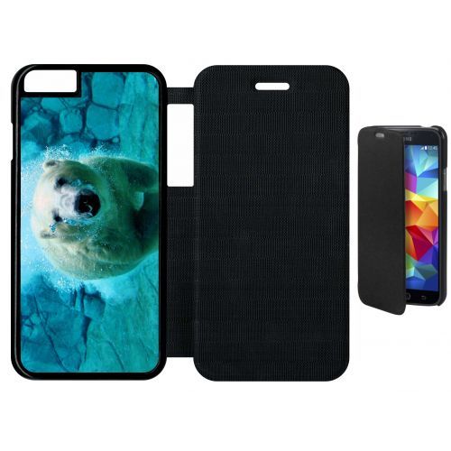 Etui Flip Flap Iphone 6 - Gros Ours Blanc Plongee - Simili-Cuir - Noir