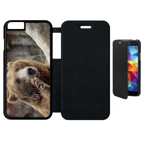Etui Flip Flap Iphone 6 - Gros Ours Brun - Simili-Cuir - Noir
