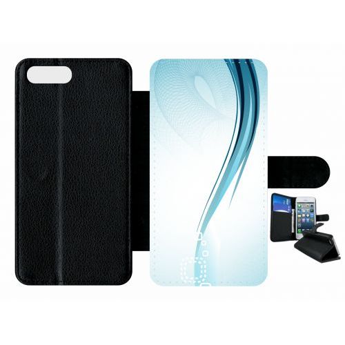 Etui À Rabat Iphone 7+ - Forme Bleu Arrondi - Simili-Cuir - Noir