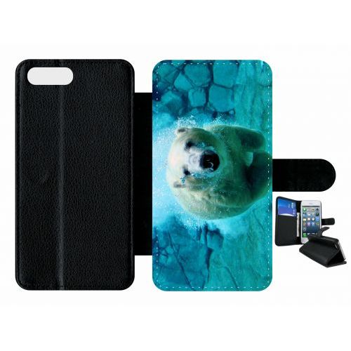 Etui À Rabat Iphone 7+ - Gros Ours Blanc Plongee - Simili-Cuir - Noir