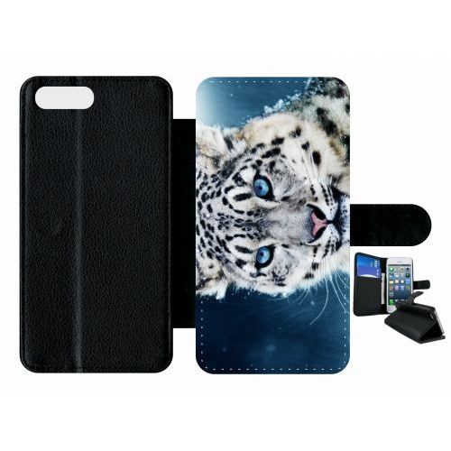 Etui À Rabat Iphone 7+ - Tigre Blanc Yeux Bleus - Simili-Cuir - Noir