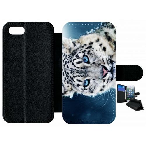 Etui À Rabat Iphone Se 2022 - Tigre Blanc Yeux Bleus - Simili-Cuir - Noir