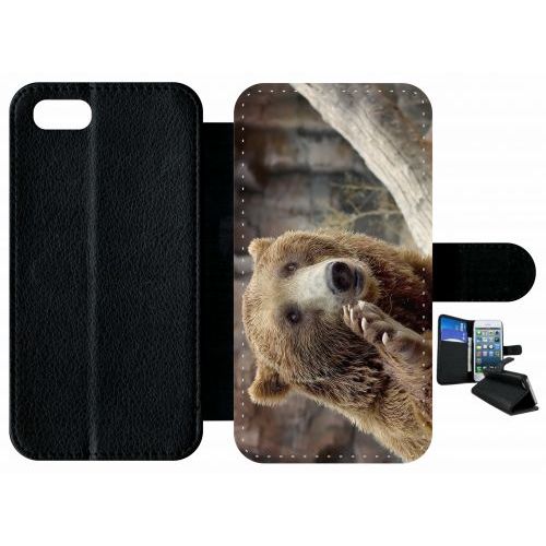 Etui À Rabat Iphone Se 2022 - Gros Ours Brun - Simili-Cuir - Noir