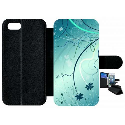 Etui À Rabat Iphone Se 2022 - Abstrait Turquoise Fleur - Simili-Cuir - Noir