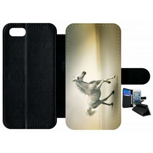 Etui À Rabat Iphone Se 2022 - Cheval Blanc En Course - Simili-Cuir - Noir