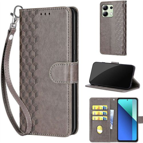 Saturcase Coque Pour Xiaomi Redmi Note 13 4g, Z-Cube Pu Cuir Magnétique Flip Portefeuille Support Porte-Carte Dragonne Protecteur Housse Étui Pour Xiaomi Redmi Note 13 4g (Zl-Gris)