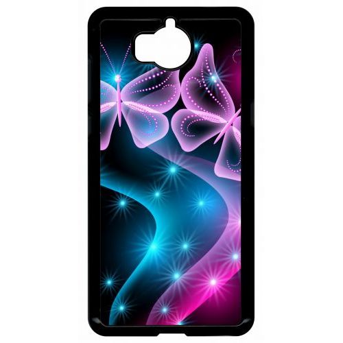 Coque Pour Smartphone - Papillons Roses - Compatible Avec Huawei Y5 (2017) - Plastique - Bord Noir