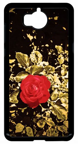 Coque Pour Smartphone - Rose Et Feuille D'or - Compatible Avec Huawei Y5 (2017) - Plastique - Bord Noir