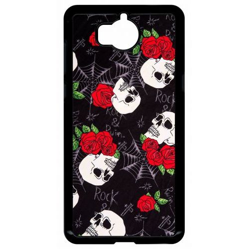 Coque Pour Smartphone - Tete De Mort Toile Rose Rock - Compatible Avec Huawei Y5 (2017) - Plastique - Bord Noir