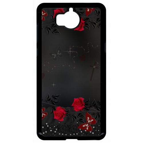 Coque Pour Smartphone - Roses Gothic Chapelet - Compatible Avec Huawei Y5 (2017) - Plastique - Bord Noir