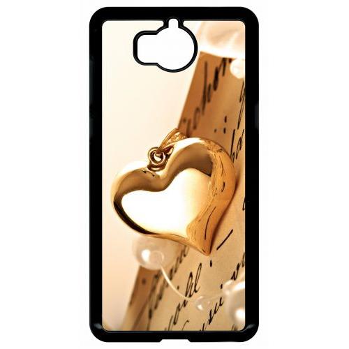 Coque Pour Smartphone - Coeur D'or Sur Livre - Compatible Avec Huawei Y5 (2017) - Plastique - Bord Noir