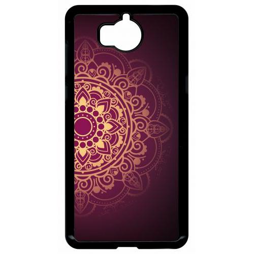 Coque Pour Smartphone - Oriental Fond Mauve Et Or - Compatible Avec Huawei Y5 (2017) - Plastique - Bord Noir