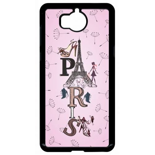 Coque Pour Smartphone - Paris Fond Rose Pale - Compatible Avec Huawei Y5 (2017) - Plastique - Bord Noir