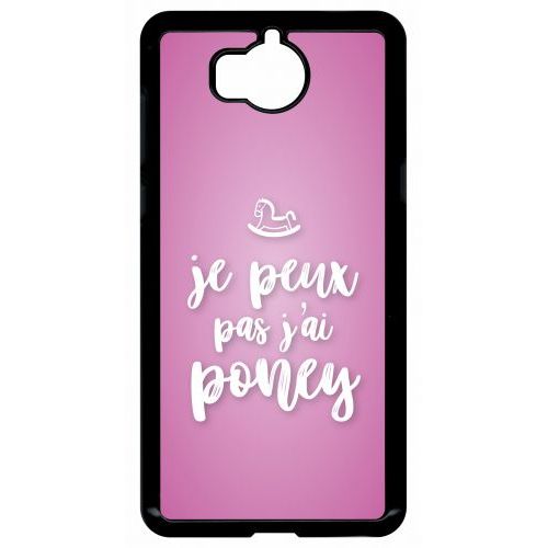 Coque Pour Smartphone - Je Peux Pas Jai Poney Fond Rose Pale - Compatible Avec Huawei Y5 (2017) - Plastique - Bord Noir
