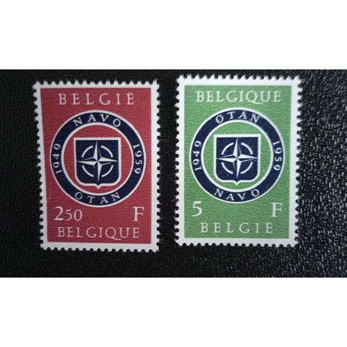 Timbre Belgique Yt 1094 - 1095 Otan, 10ème Anniversaire 1959