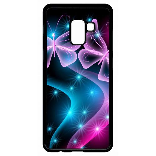Coque Galaxy A8+ (2018) - Papillons Roses - Noir