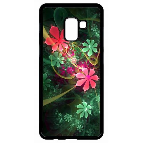 Coque Galaxy A8+ (2018) - Abstrait Fleur Verte - Noir