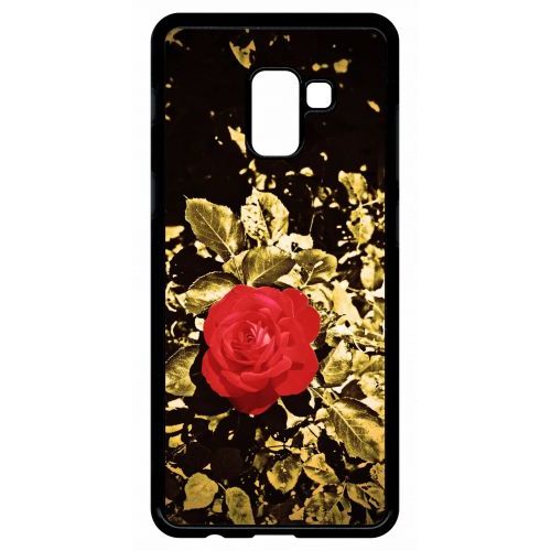 Coque Galaxy A8+ (2018) - Rose Et Feuille D'or - Noir