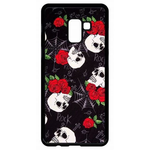 Coque Galaxy A8+ (2018) - Tete De Mort Toile Rose Rock - Noir