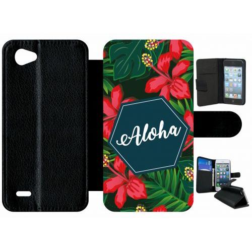 Etui A Rabat - Aloha Tropical Fond Vert 2 - Compatible Avec Lg Q6 - Plastique - Bord Noir