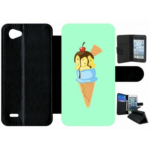 Etui A Rabat - Glace Cornet Vert - Compatible Avec Lg Q6 - Plastique - Bord Noir