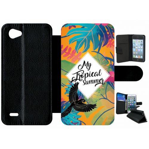 Etui A Rabat - My Tropical Summer Fond Orange - Compatible Avec Lg Q6 - Plastique - Bord Noir