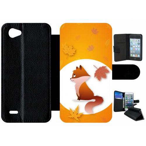 Etui A Rabat - Renard Fond Orange - Compatible Avec Lg Q6 - Plastique - Bord Noir