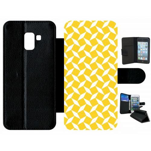 Etui A Rabat - Carreau Jaune - Compatible Avec Samsung Galaxy A8+ (2018) - Plastique - Bord Noir