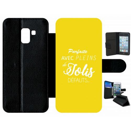 Etui A Rabat - Parfaite Avec Pleins De Jolis Defauts Fond Jaune - Compatible Avec Samsung Galaxy A8+ (2018) - Plastique - Bord Noir