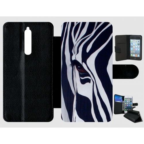 Etui A Rabat - Motif Zebre Noir Et Blanc - Compatible Avec Nokia 8 - Plastique - Bord Noir
