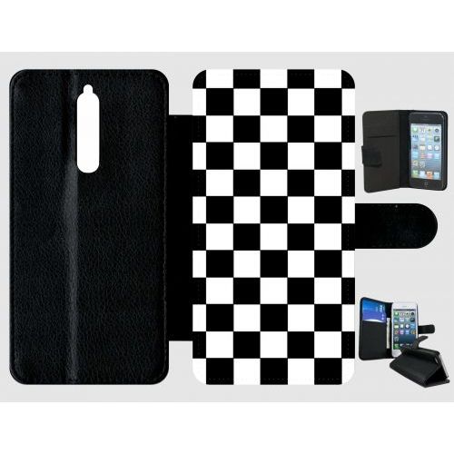 Etui A Rabat - Dammier Noir Et Blanc - Compatible Avec Nokia 8 - Plastique - Bord Noir