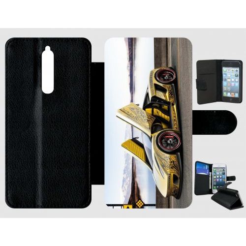 Etui A Rabat - Tuning Voiture Jaune - Compatible Avec Nokia 8 - Plastique - Bord Noir